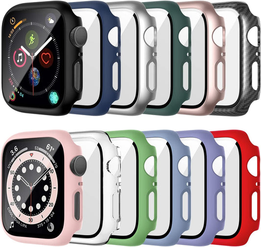 12 Pack Case Compatible for Apple Watch 44Mm Series 6/5/4/SE with Tempered Glass Screen Protector,  Full Hard Ultra-Thin Scratch Resistant Bumper Protective Cover for Iwatch Accessories